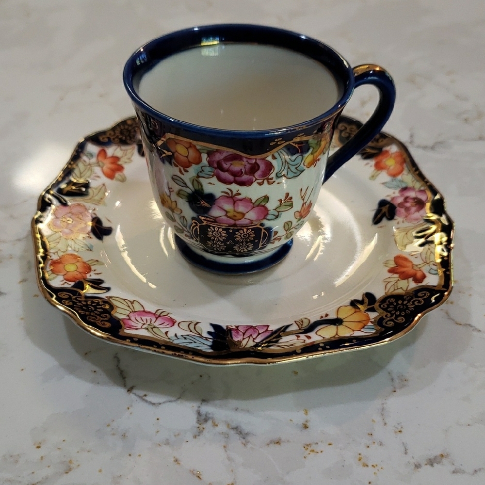 Floral Teacup and Saucer Set with Gold Accents